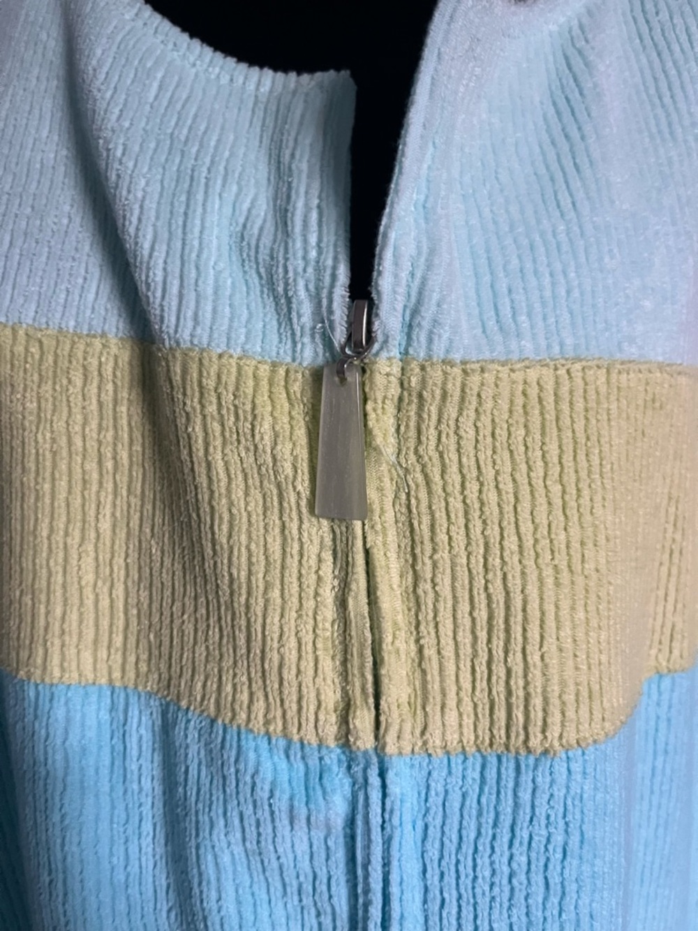Stan Herman Light Blue Color Block Zip-Front House Dress with Yellow Stripe - Picture 3 of 11